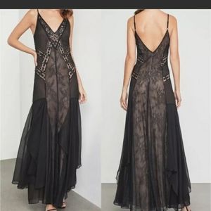 BCBGMAXAZRIA EMBROIDERED & SEQUINED SCROLLING LACE